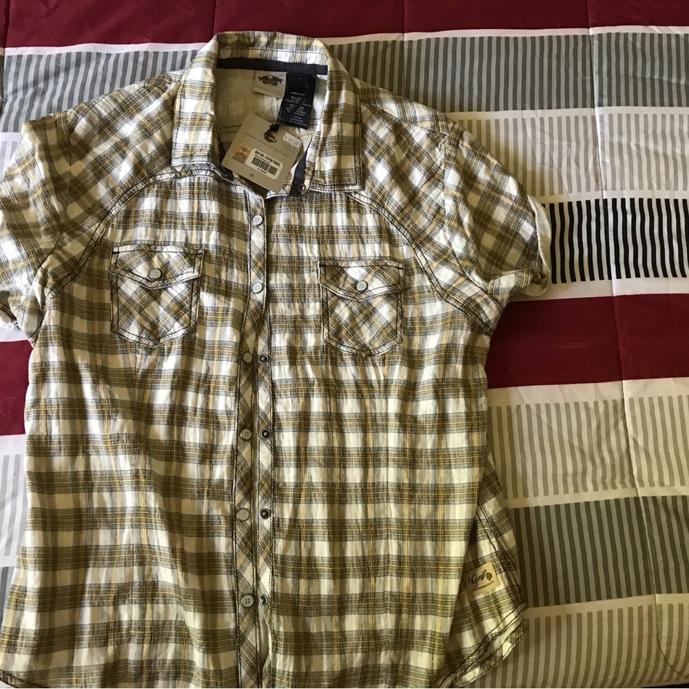 Harley short sleeve button down woman’s top